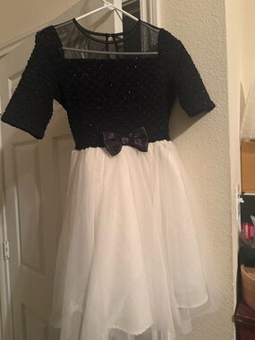 Girls Black and White Tulle Party Dress with Bow